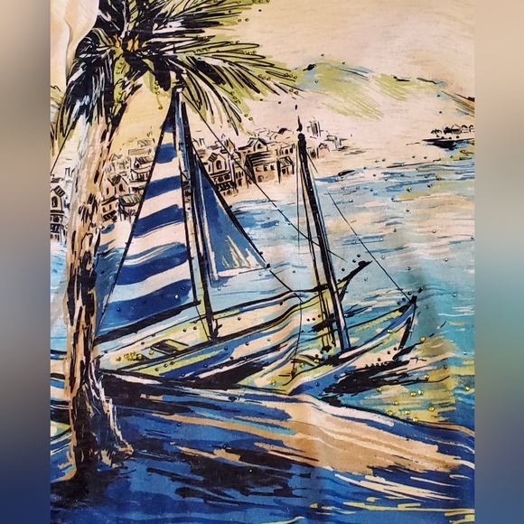 Alfred Dunner Island Scene summer Tunic 3/4 Sleeve Size Small Nautical - Picture 2 of 9